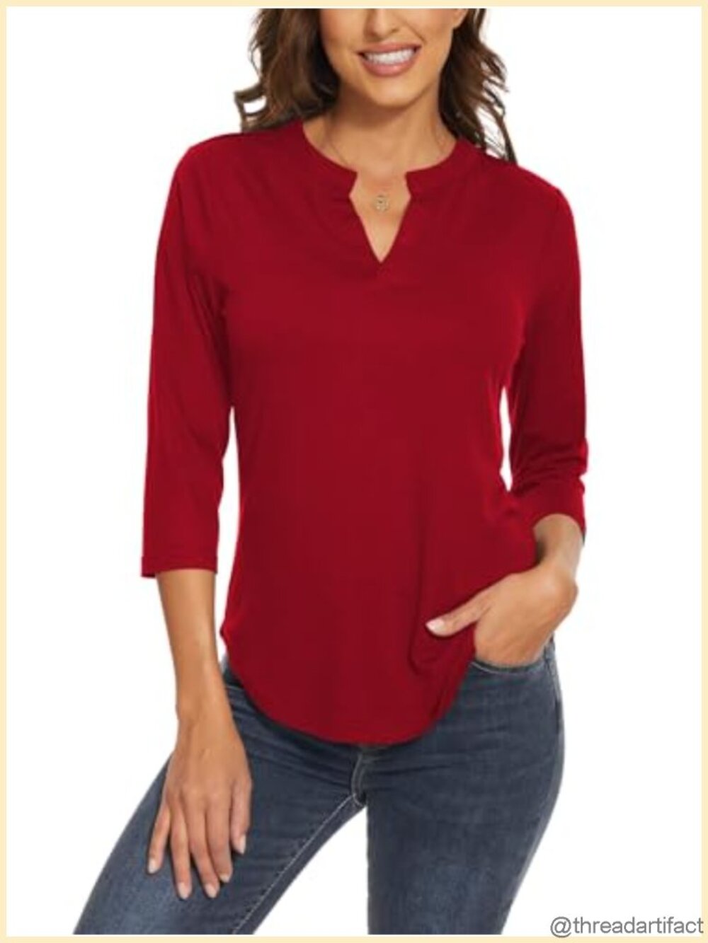 Womens 3/4 Sleeve V Neck Tunic Top Casual Dressy Work Blouse